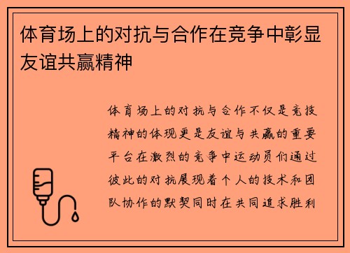 体育场上的对抗与合作在竞争中彰显友谊共赢精神